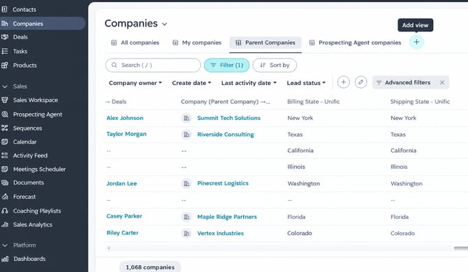 Sample Companies CRM Dashboard